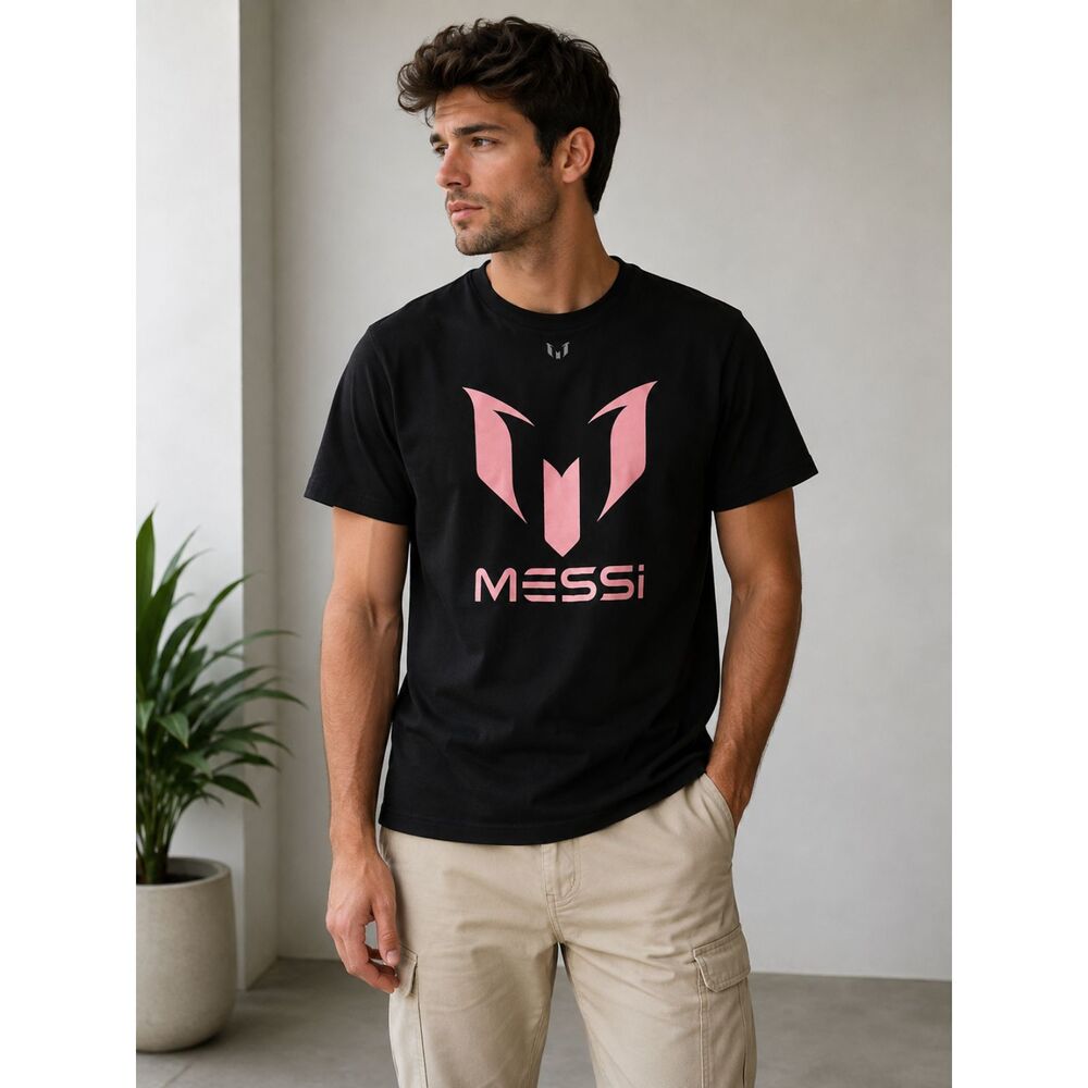 Messi Collection Black Pink Logo T-Shirt Men’s Medium 100% Cotton Soccer Te